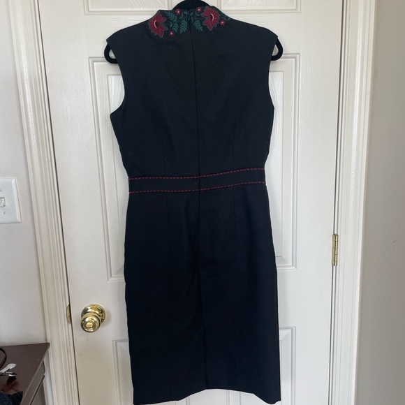 Brooks Brother black wool blend floral embroidered mock neck dress | 8 - Picture 5 of 12